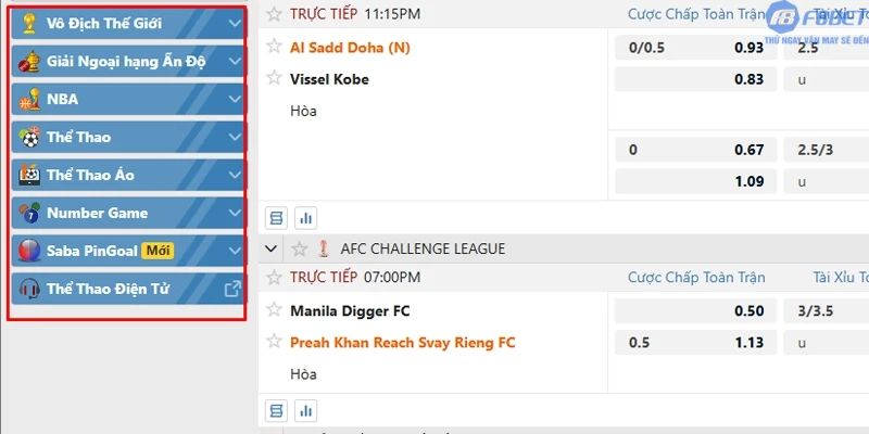 Các trò chơi nên thử tại sảnh SABA F8bet1