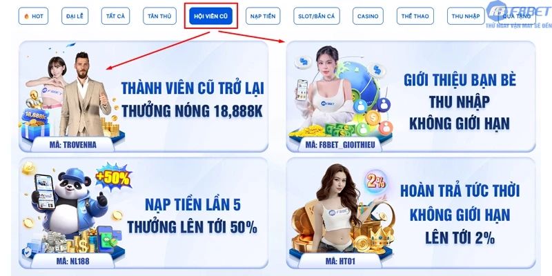Giới thiệu khuyến mãi cho Hội viên cũ F8bet1