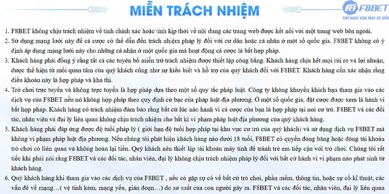 Lợi ích của chính sách miễn trừ trách nhiệm tại F8bet