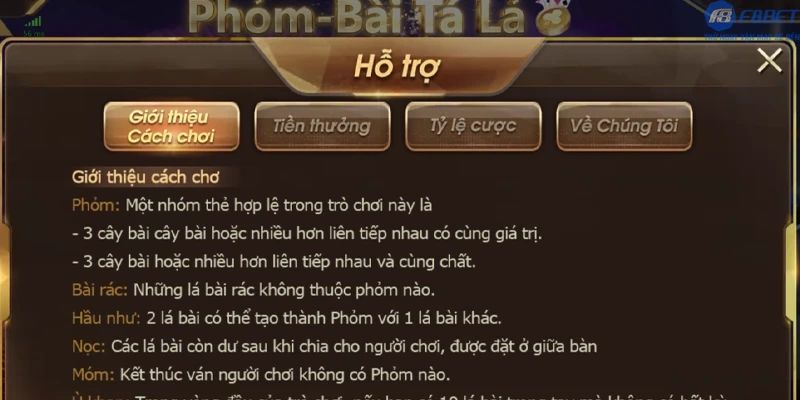 Luật chơi Phỏm Tá Lả V8 chi tiết