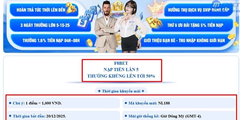 Một số ưu đãi khi nạp tiền tại F8bet1