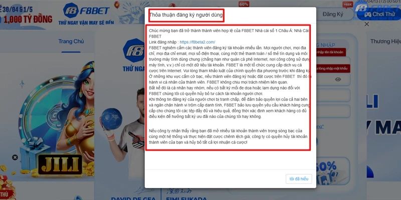 Quy định bắt buộc khi đăng ký F8bet1