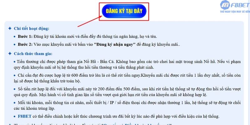 Quy trình nhận khuyến mãi Tân thủ F8bet1 nhanh