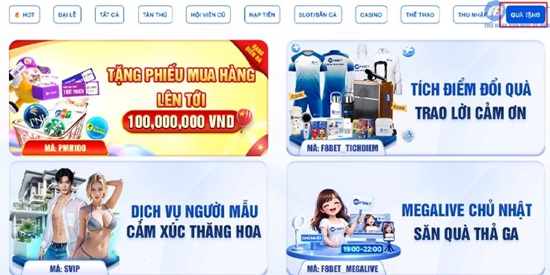 Tổng quan về khuyến mãi Quà Tặng F8bet1