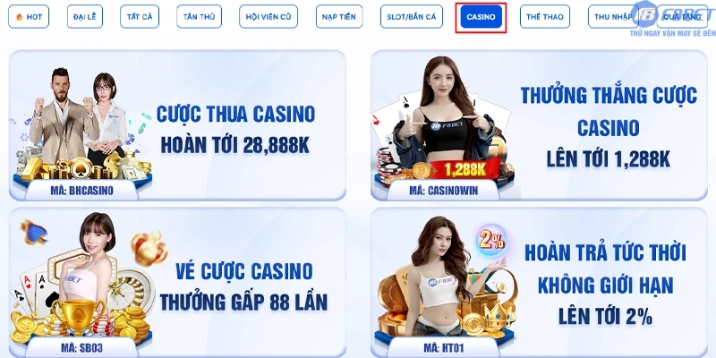 Khuyến mãi Casino F8bet1: Bảo hiểm cược thua & Thưởng thắng 1,288K