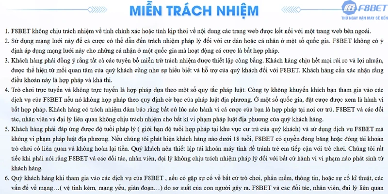 Lợi ích của chính sách miễn trừ trách nhiệm tại F8bet