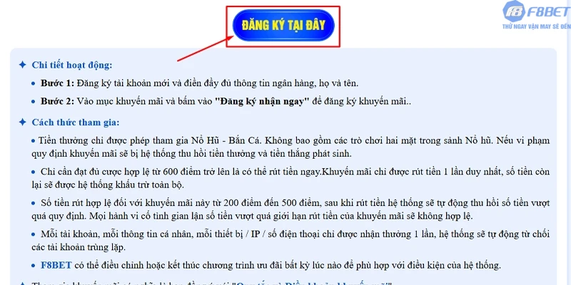 Quy trình nhận khuyến mãi Tân thủ F8bet1 nhanh