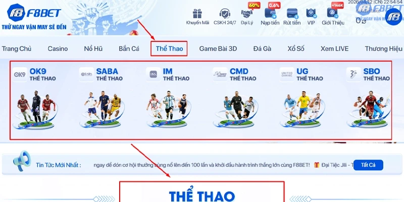 Tổng quan về sảnh Thể Thao F8bet